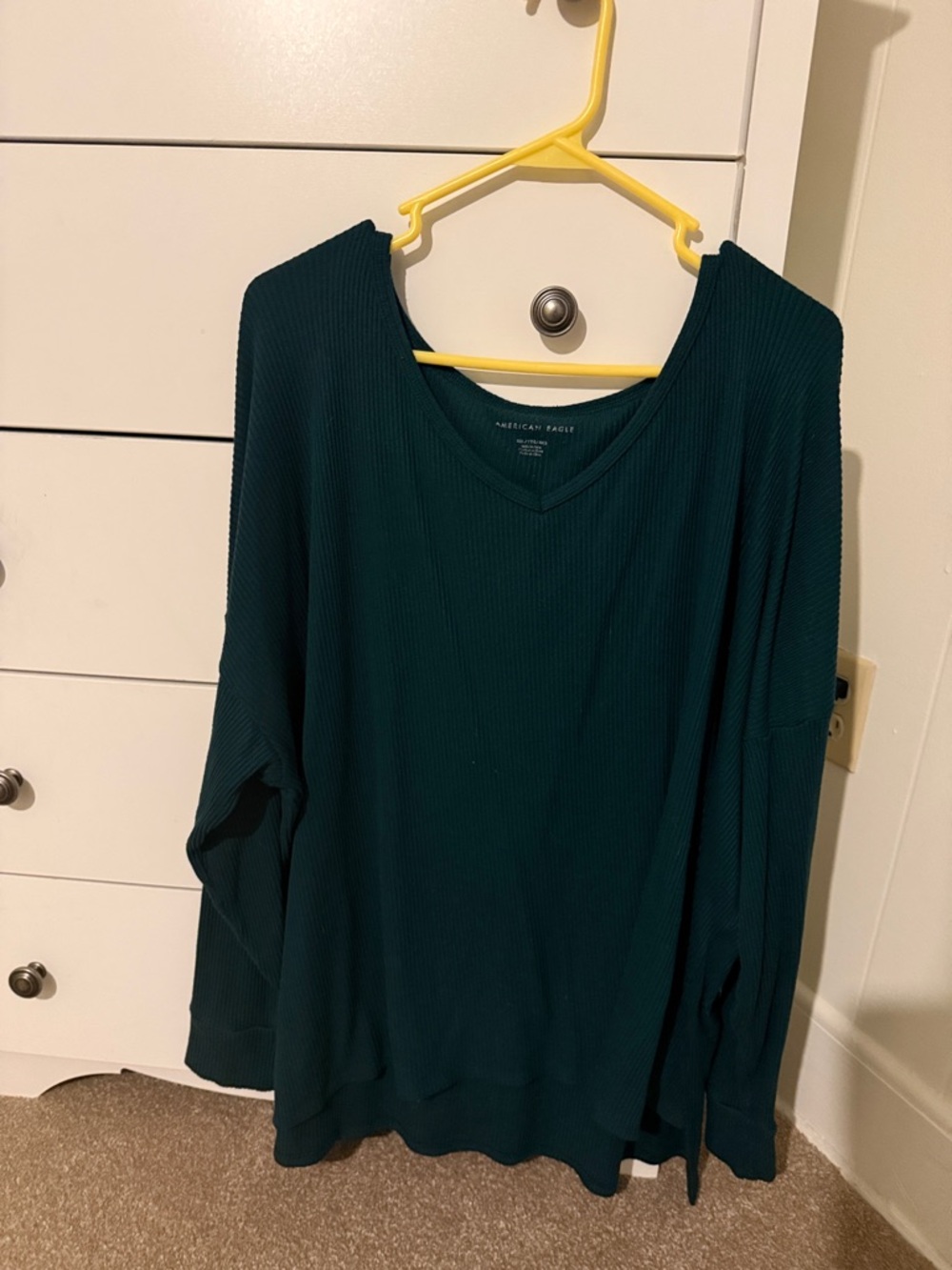 American Eagle Teal Ribbed V-Neck Top